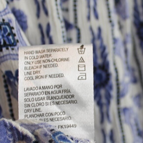 Patrons of Peace NWOT Blue and White Floral Boho Smocked Waist Top (M) - Picture 6 of 6